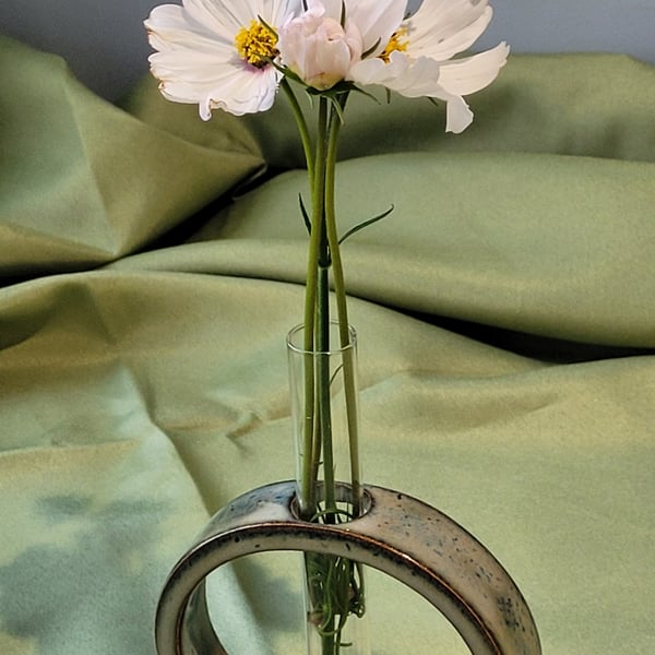 Blue green test tube stem vase handmade pottery