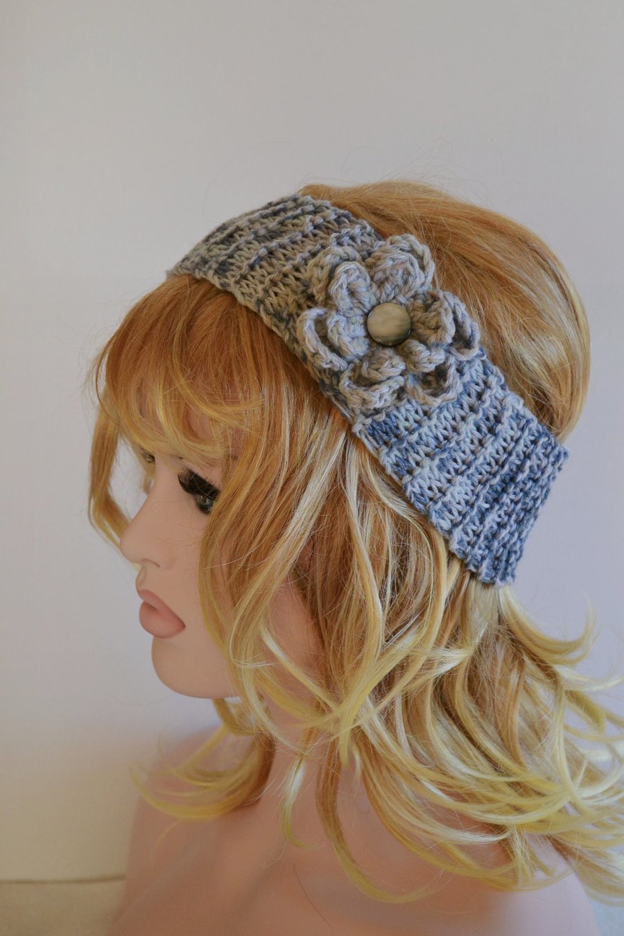 Knitted Flower Headband  Earwarmer 