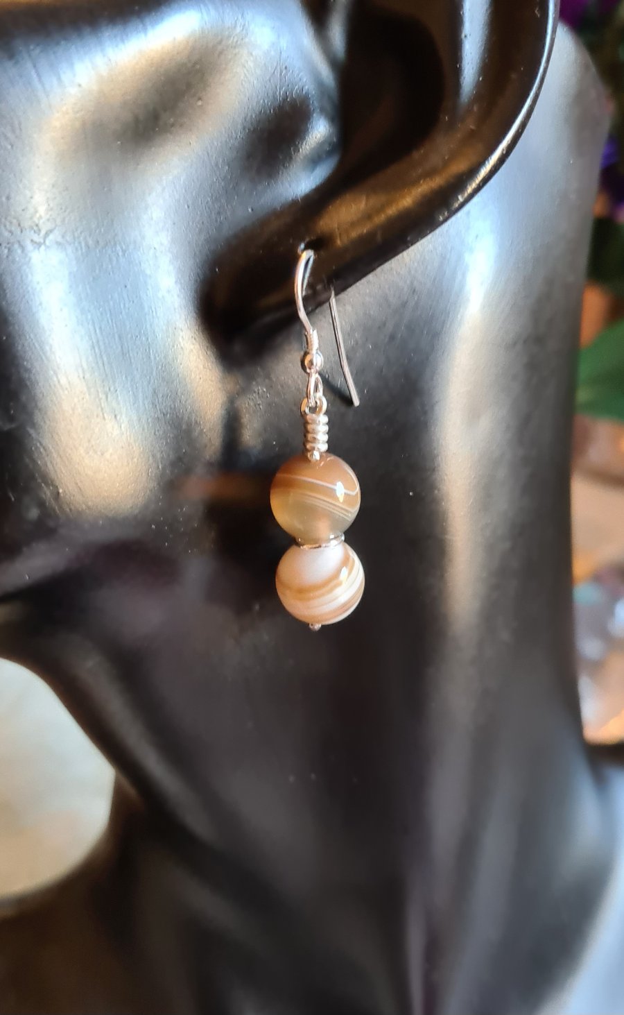 Gorgeous Stripey Coffee Lace Agate Earrings 