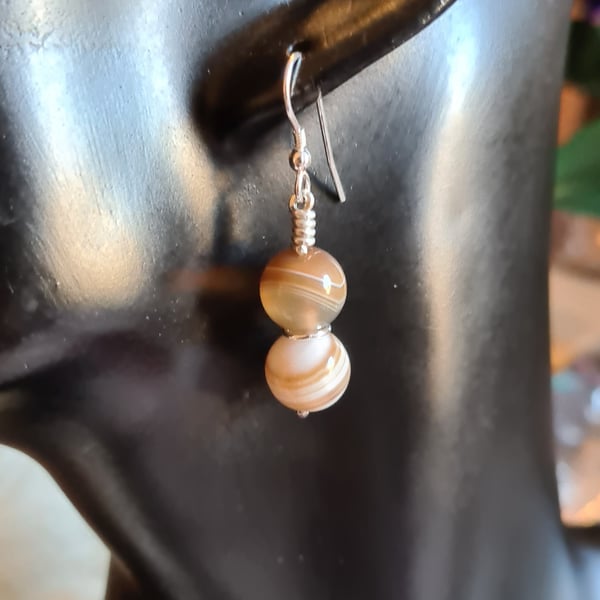 Gorgeous Stripey Coffee Lace Agate Earrings 