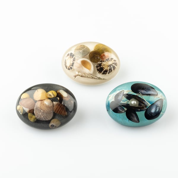 Love heart beach brooch, resin jewellery at its finest from The Shetland Isles.