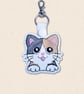 Kawaii Calico Cat Keyring - Embroidered Faux Leather Bag Charm