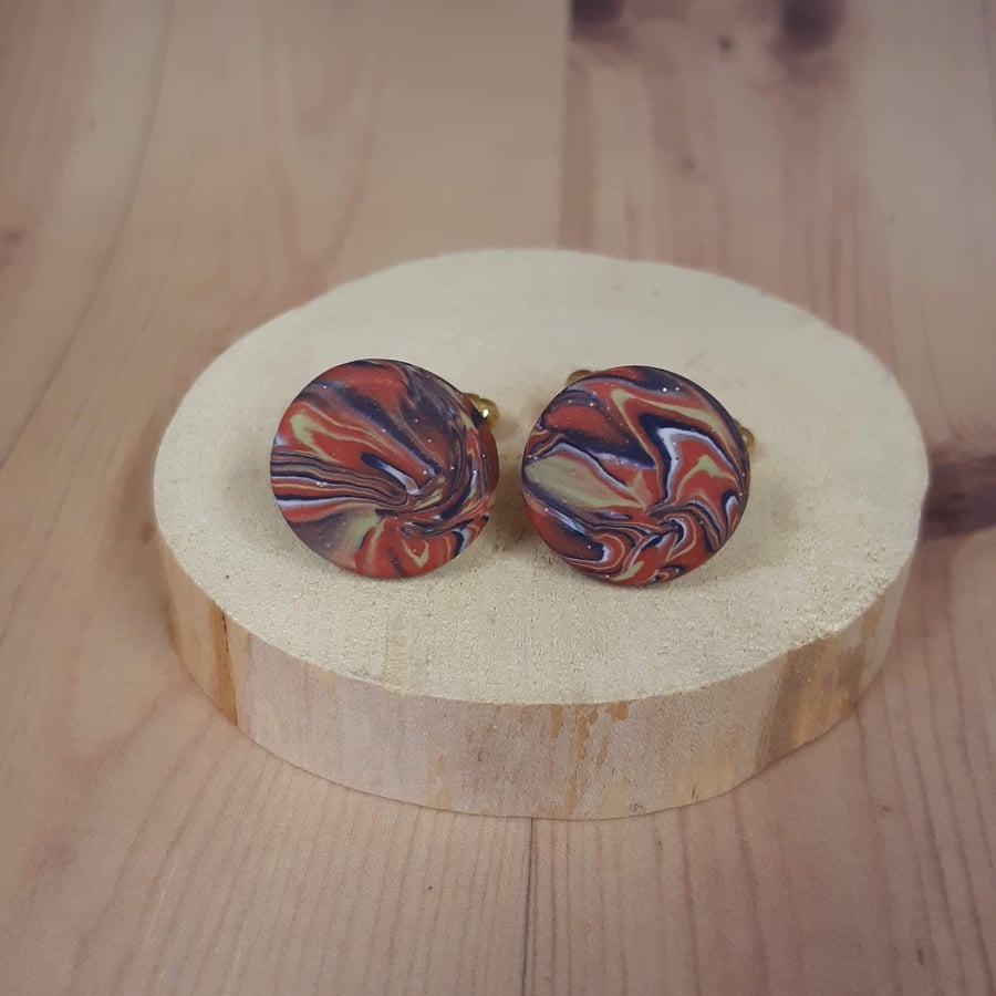 Cufflinks in brick red, sage and navy polymer clay 