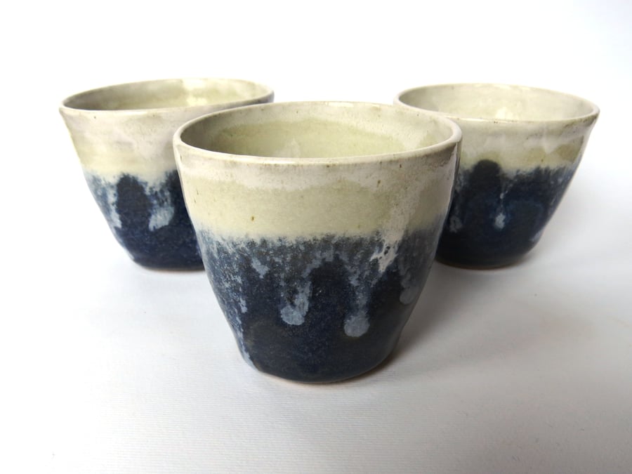 Blue  Set of 3 Mini Tumbler -  espresso cups, hot toddies,