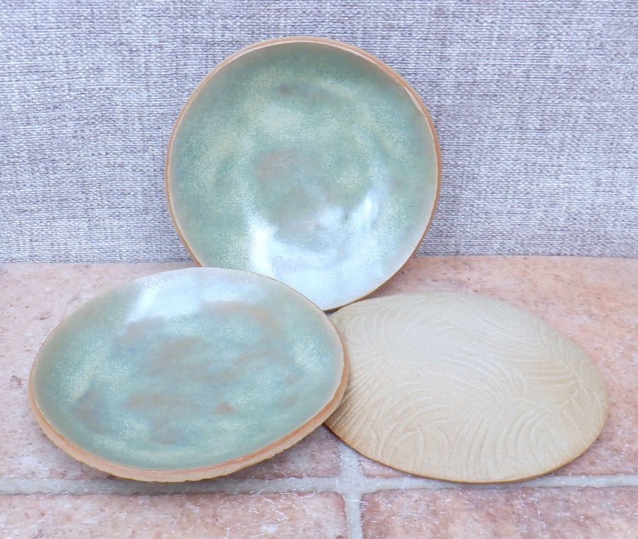 Tea sandwich cake plate dessert dish in leaf textured stoneware pottery handmade