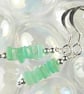 Chrysoprase natural stone drop earrings, sterling silver, slices are 4mm