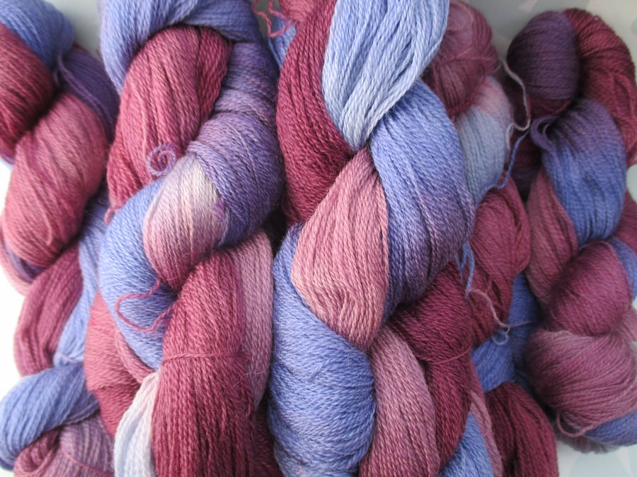 SPECIAL! Hand-dyed 100% MERINO LACEWEIGHT Berry Purples