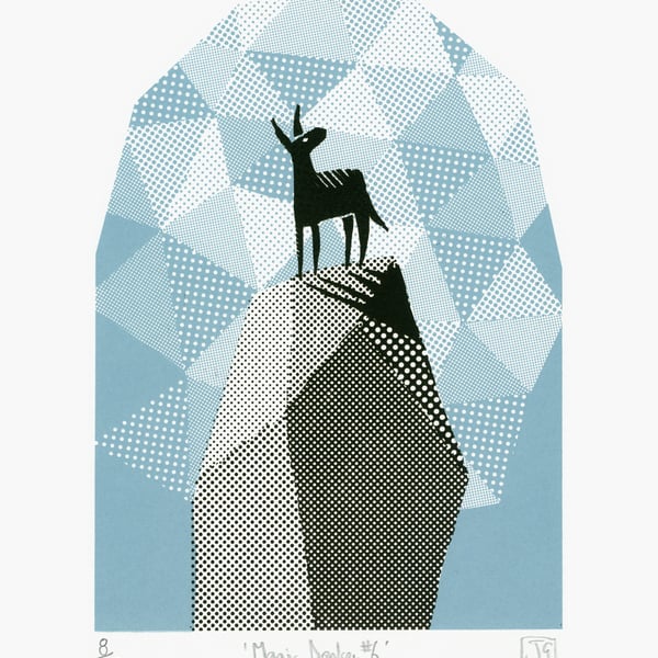 Magic Donkey No.6 two-colour A4 screen-print (black & light blue)