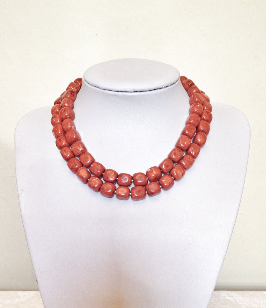 Coral Necklace - Handmade Orange Necklace - Coral and Silver Necklace