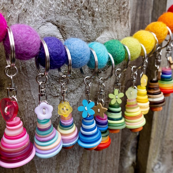 Button Tree Keyring, Custom and Rainbow Colours - Folksy