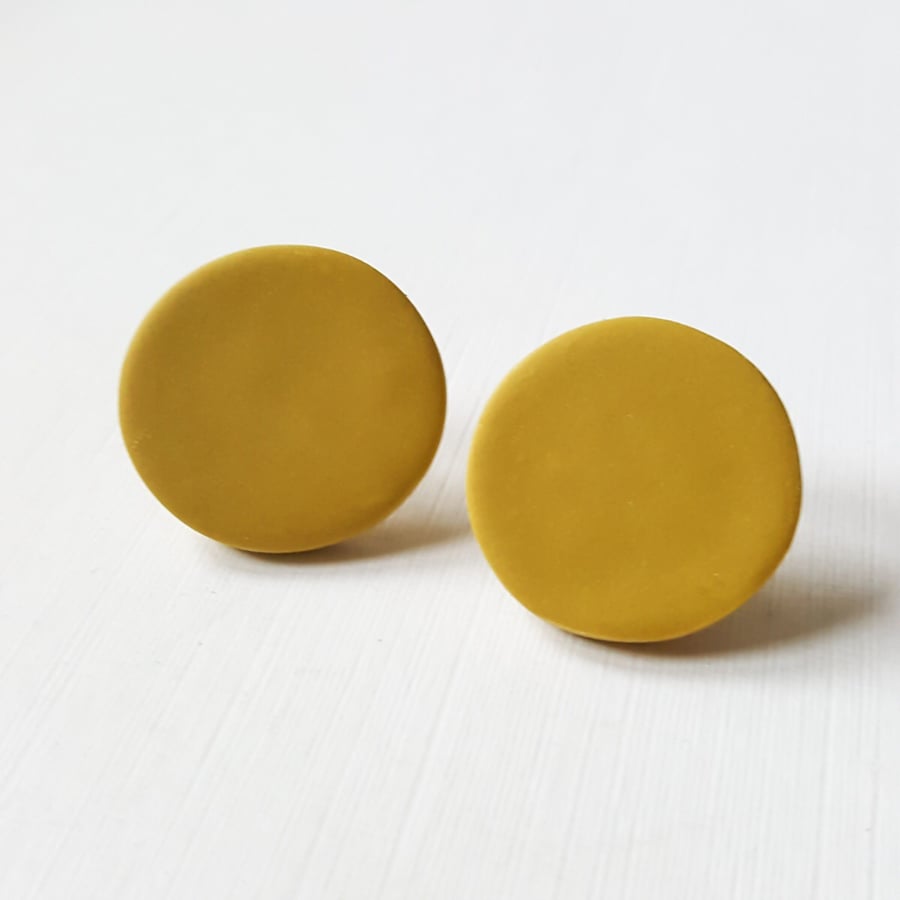 Giant Mustard Colour Dot Polymer Clay Stud Earrings 
