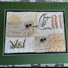 Hand embroidered textile wall art, slow stitched wall decor nature inspired 