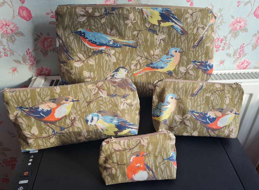 Cosmetic bagpouch made in Cath Kidston Garden Birds fabric