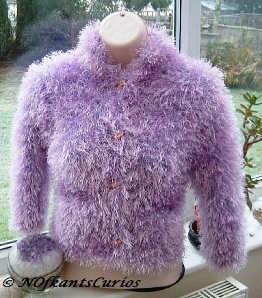Dreamy Lilac Princess, Girls Luxurious Hand Knitted Fluffy Jacket.