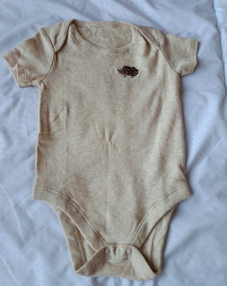 hedgehog, baby vest, age 9-12 months, hand embroidered