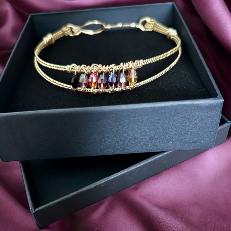 Gold Diamond Cut Crystal Bangle - XL - Gift Boxed