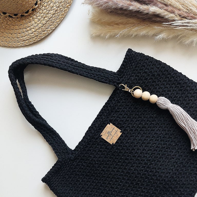 Black Crochet Shoulder Tote Bag