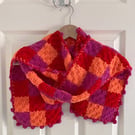100% Merino Wool Patchwork Squares Scarf with Bobble Edging