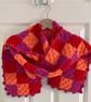 100% Merino Wool Patchwork Squares Scarf with Bobble Edging