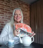 Tea Cosy in Burnt Orange coloured Narvik Birds Fabric - Image 2
