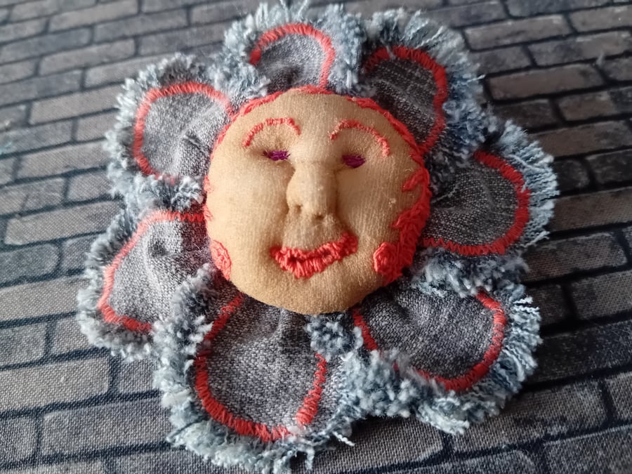 Flower Baby Brooch - Denim 