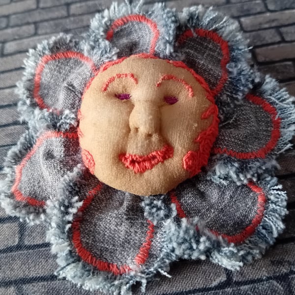 Flower Baby Brooch - Denim 