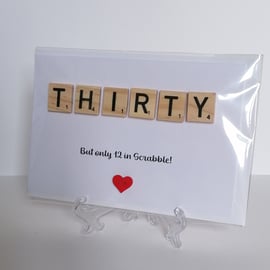 30th Birthday scrabble greetings card