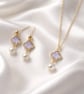 Four leaf Clover and Pearl Pendant Necklace - Gold Plated  - Image 3