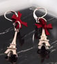 Silver Plated Eiffel Tower & Red Bows Earrings 