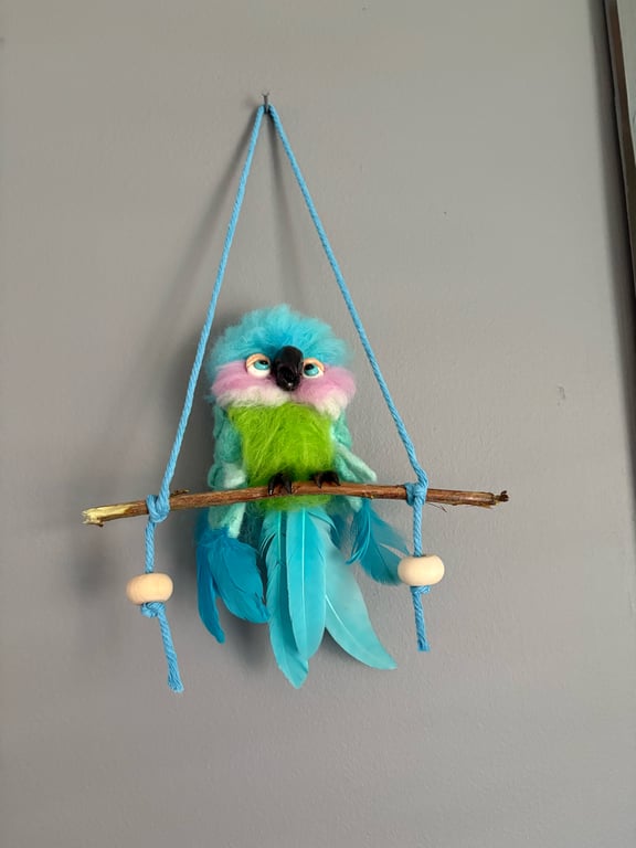 Quirky birds handmade needle felted wall hangers or free standing 