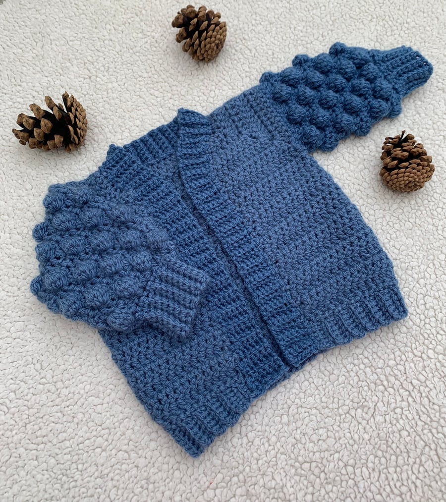 Bobble Sleeve Cardigan - Handmade Crochet Baby & Children's Cardigan