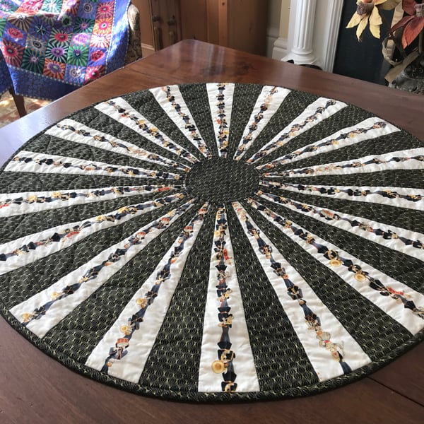 Marching Band circular quilted textile table cover