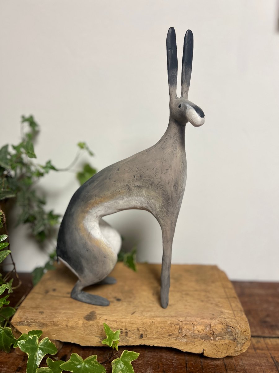 Sitting Hare Sculpture Handmade 37cm
