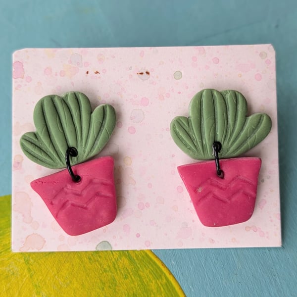 Catcus polymer clay dangly earrings - plant lover gift