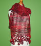 Scarf in Crochet Flower and Mesh Design. Chunky Scarf in Reds - Image 3