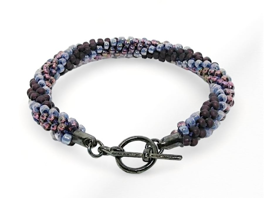 Purple Stripes Kumihimo Seed Bead Fashion Bracelet - Choose Your Own Colours