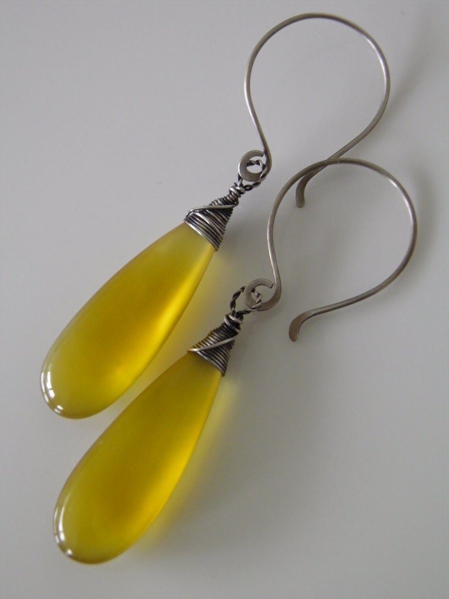 Golden Yellow Chalcedony Gemstone Earrings