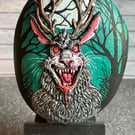 Hand painted and part sculpted Jackalope (Cryptid creature) stone 