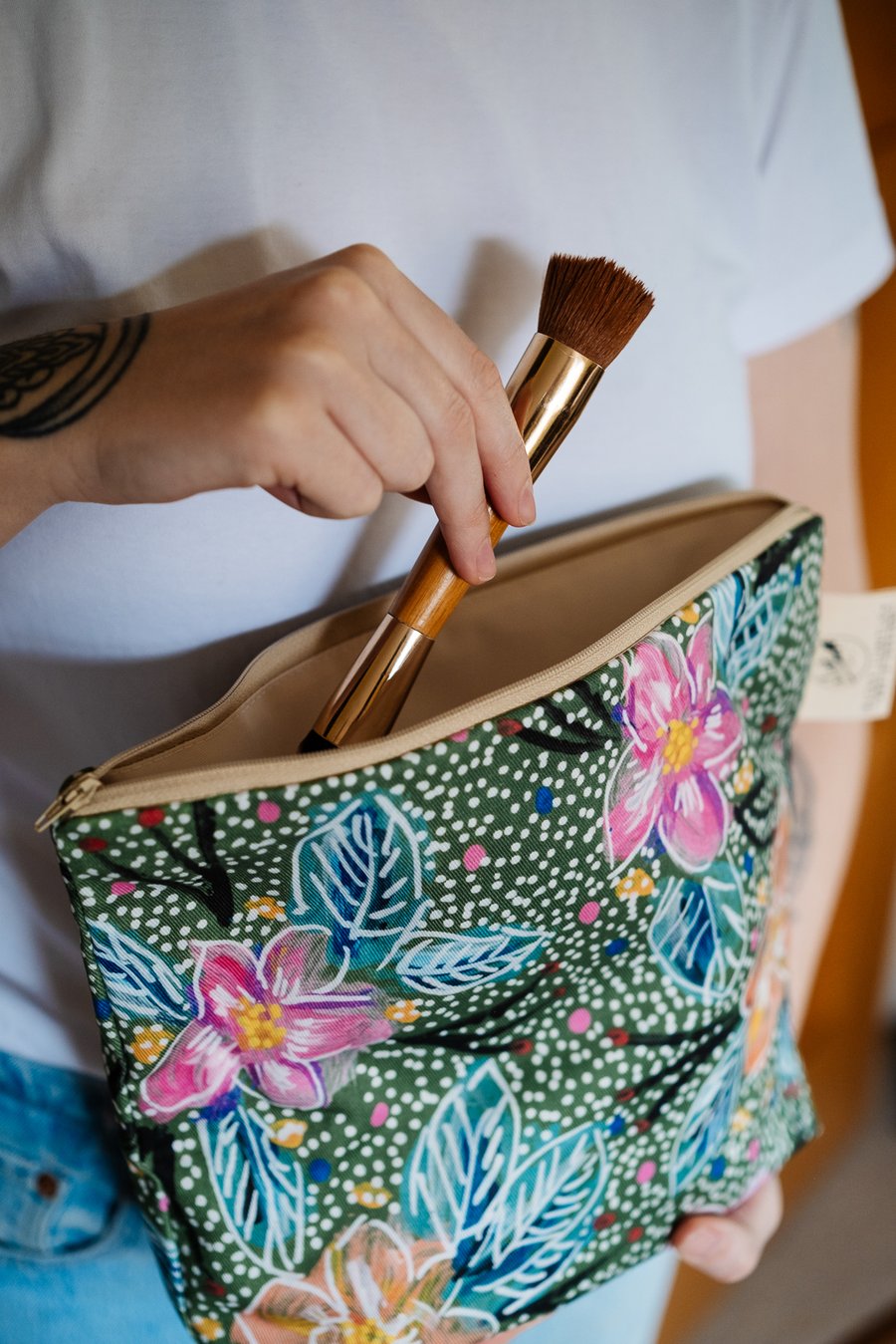 Green Floral Washbag