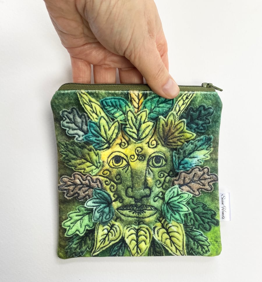 Velvet Green Man coin purse, card holder, mobile phone bag, makeup bag, pouch. 