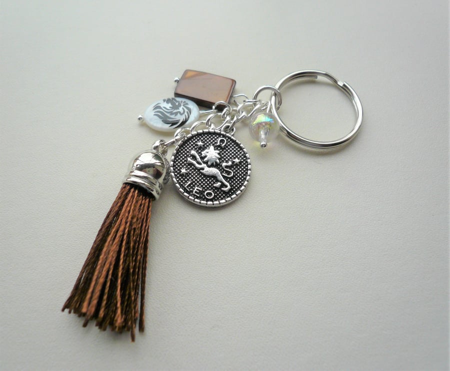 Leo The Lion Star Sign Zodiac Tassel Keyring or Bag Charm  KCJ2633