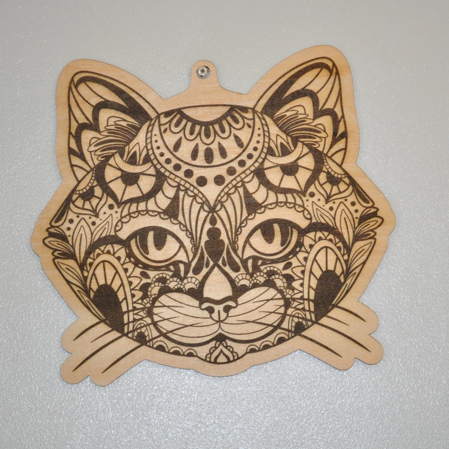 cat wall hanging plaque laser cut plywood Folksy