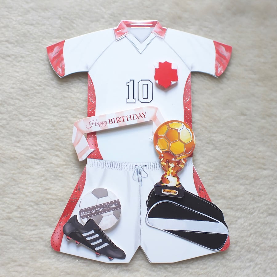 Handmade England Football Kit Shaped Birthday Card
