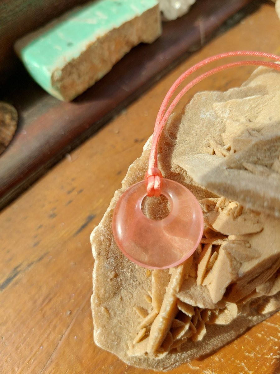 Cherry Quartz Mini Donut on Satin Cord Boho Necklace