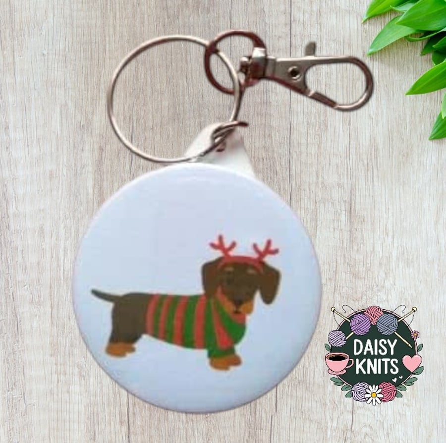 Dachshund in a Christmas Jumper Keyring