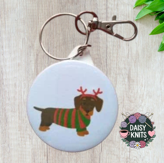 Dachshund in a Christmas Jumper Keyring