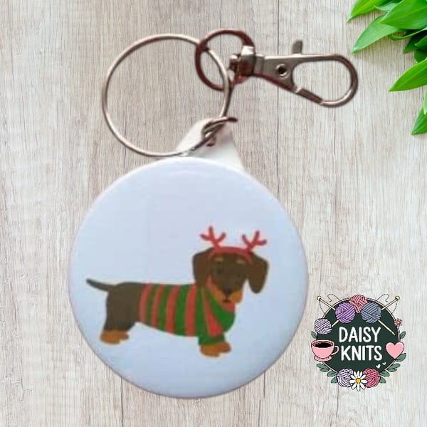 Dachshund in a Christmas Jumper Keyring