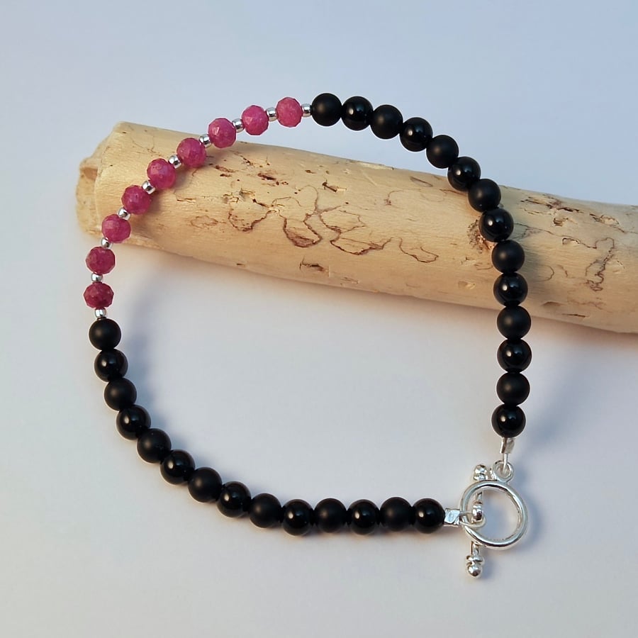 Ruby & Onyx Bracelet, 40th Wedding Anniversary, July Birthstone, Gift For Her