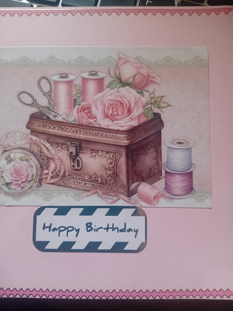 Roses and Sewing Box Birthday Greetings card