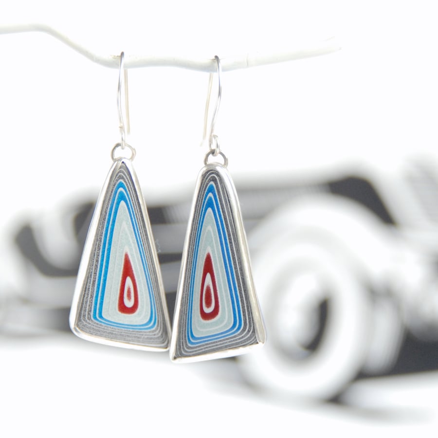 Sparkly fordite earrings - blue and red